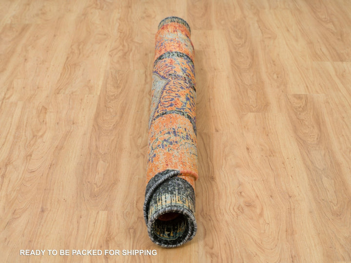 6'1" x 6'1" New Hand Knotted Orange Wool Round Oriental Rug - MOA10265913