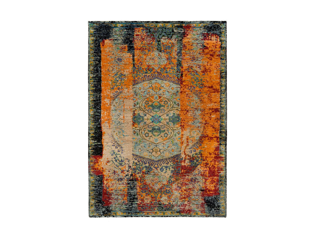 4'1" x 6'0" New Hand Knotted Orange Wool Rectangle Oriental Rug - MOA10265914