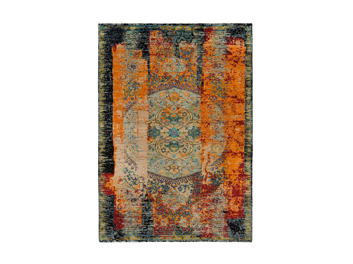 4'1" x 6'0" New Hand Knotted Orange Wool Rectangle Oriental Rug - MOA10265914