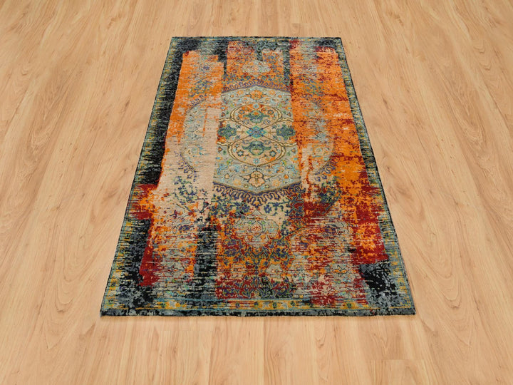 4'1" x 6'0" New Hand Knotted Orange Wool Rectangle Oriental Rug - MOA10265914