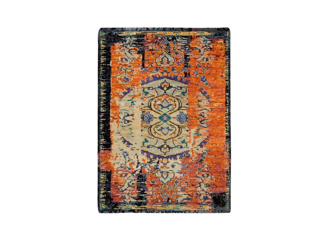 2'2" x 3'1" New Hand Knotted Orange Wool Rectangle Oriental Rug - MOA10265918