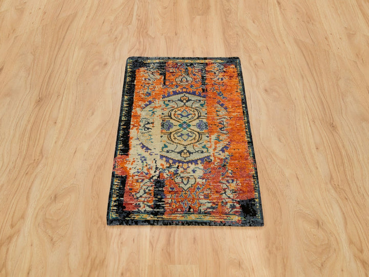 2'2" x 3'1" New Hand Knotted Orange Wool Rectangle Oriental Rug - MOA10265918