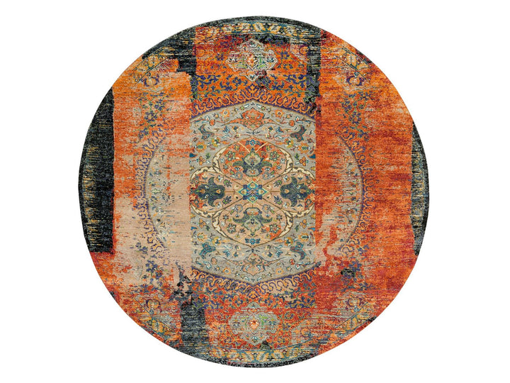 8'1" x 8'1" New Hand Knotted Orange Wool Round Oriental Rug - MOA10265919