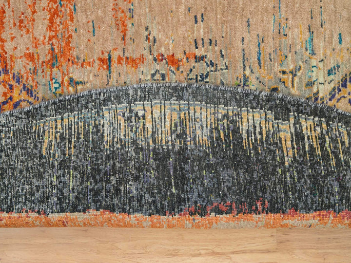 8'1" x 8'1" New Hand Knotted Orange Wool Round Oriental Rug - MOA10265919