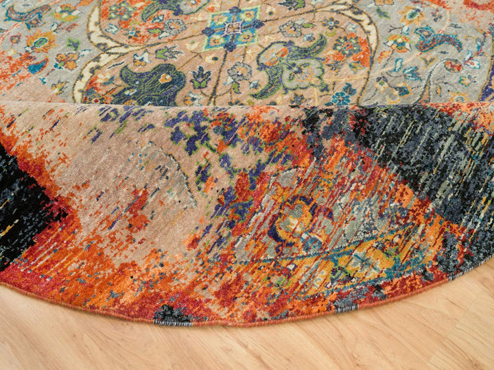 8'1" x 8'1" New Hand Knotted Orange Wool Round Oriental Rug - MOA10265919