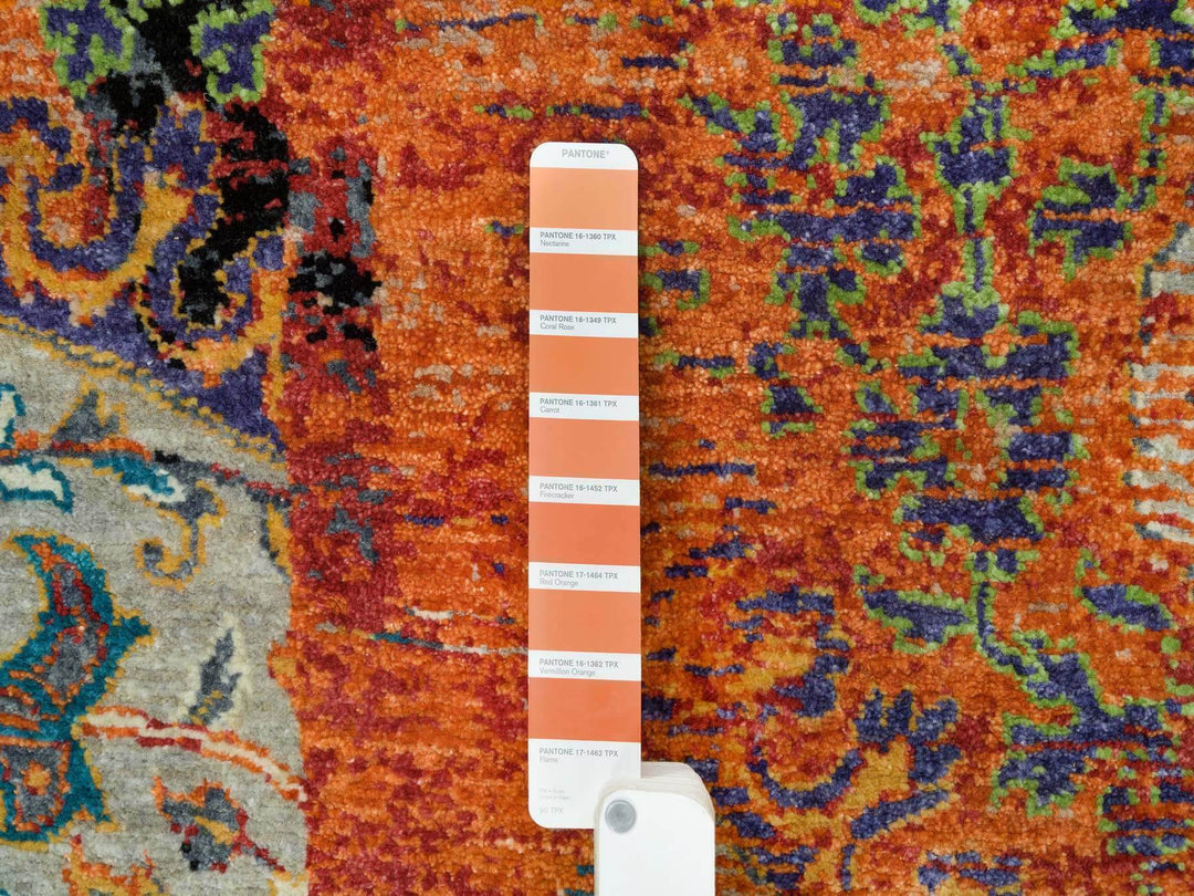 8'1" x 8'1" New Hand Knotted Orange Wool Round Oriental Rug - MOA10265919