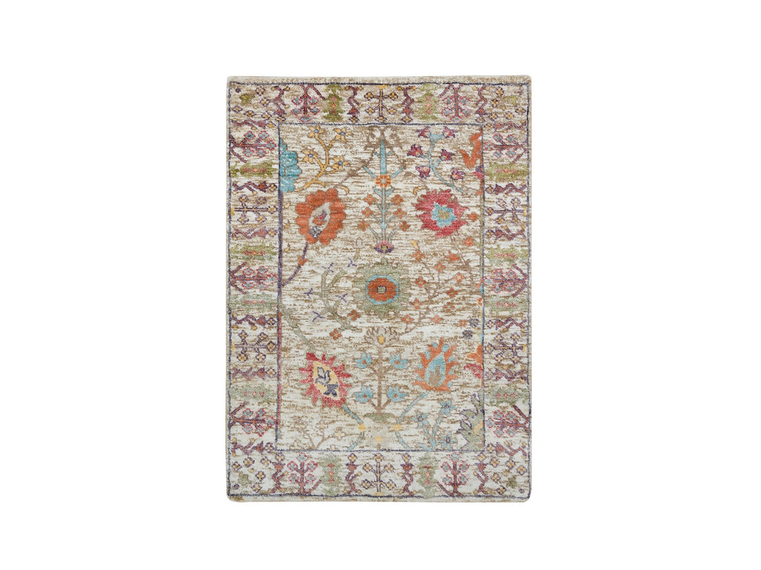 2'2" x 3'1" New Hand Knotted Brown Wool & Silk Rectangle Oriental Rug - MOA10265923
