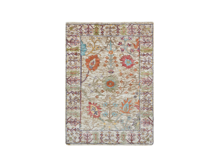 2'2" x 3'1" New Hand Knotted Brown Wool & Silk Rectangle Oriental Rug - MOA10265923
