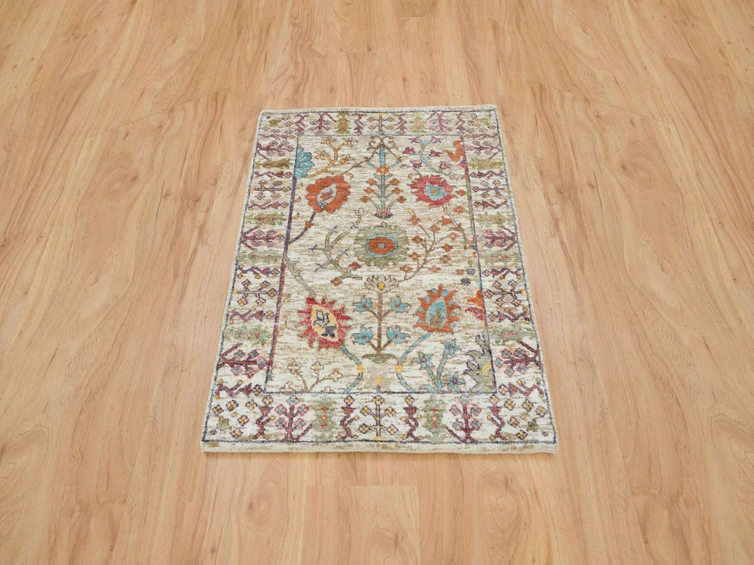 2'2" x 3'1" New Hand Knotted Brown Wool & Silk Rectangle Oriental Rug - MOA10265923