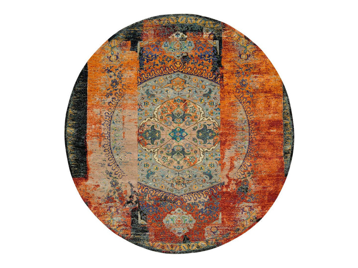 10'0" x 10'0" New Hand Knotted Orange Wool Round Oriental Rug - MOA10265924