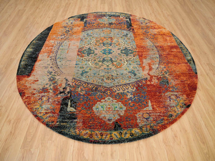 10'0" x 10'0" New Hand Knotted Orange Wool Round Oriental Rug - MOA10265924