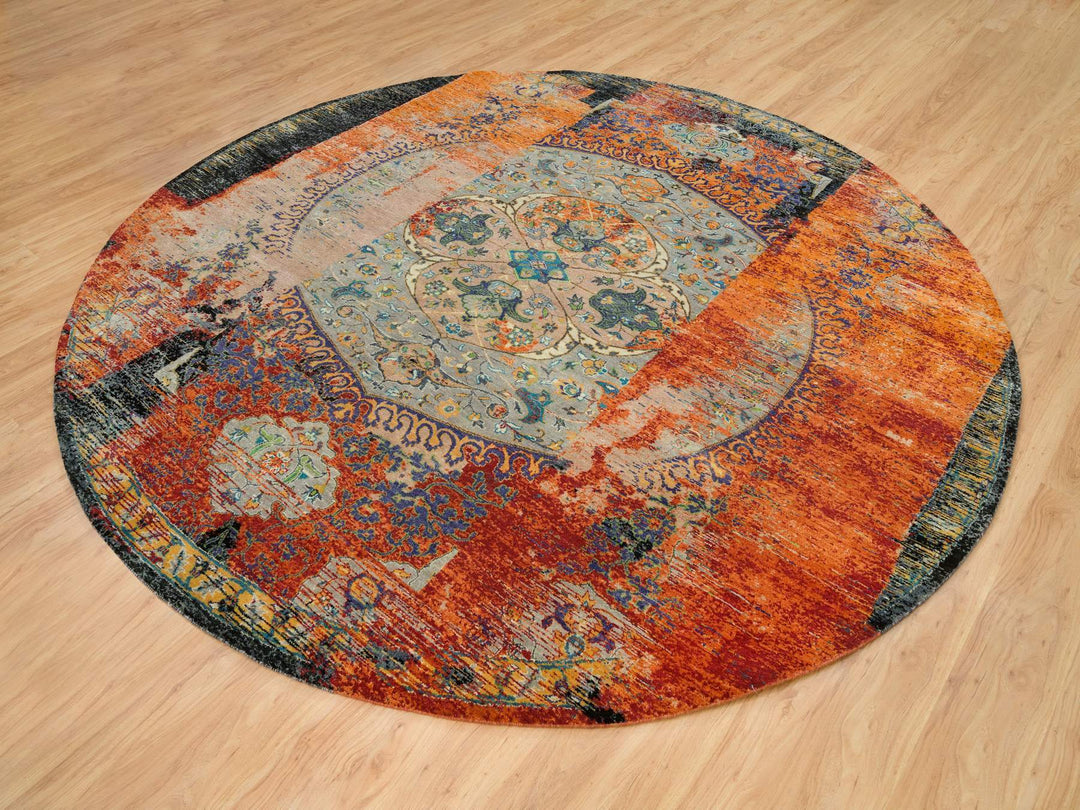 10'0" x 10'0" New Hand Knotted Orange Wool Round Oriental Rug - MOA10265924