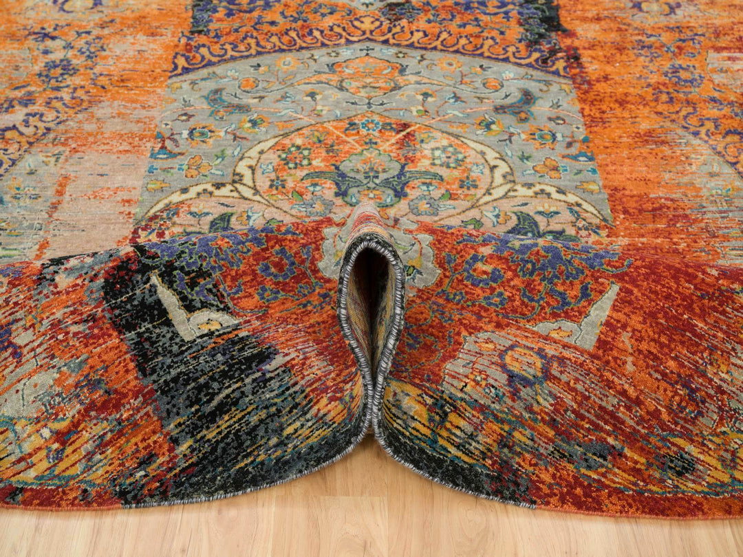 10'0" x 10'0" New Hand Knotted Orange Wool Round Oriental Rug - MOA10265924