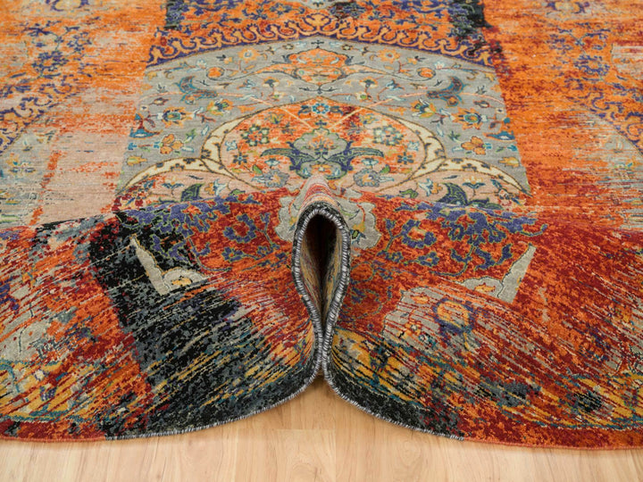 10'0" x 10'0" New Hand Knotted Orange Wool Round Oriental Rug - MOA10265924