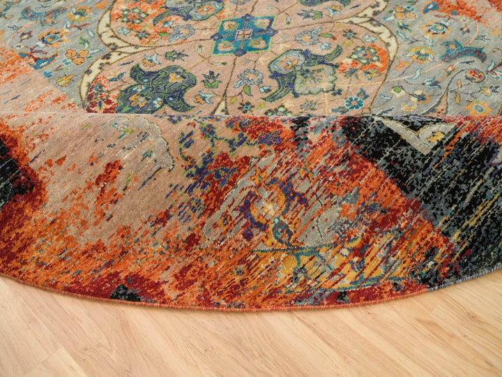10'0" x 10'0" New Hand Knotted Orange Wool Round Oriental Rug - MOA10265924