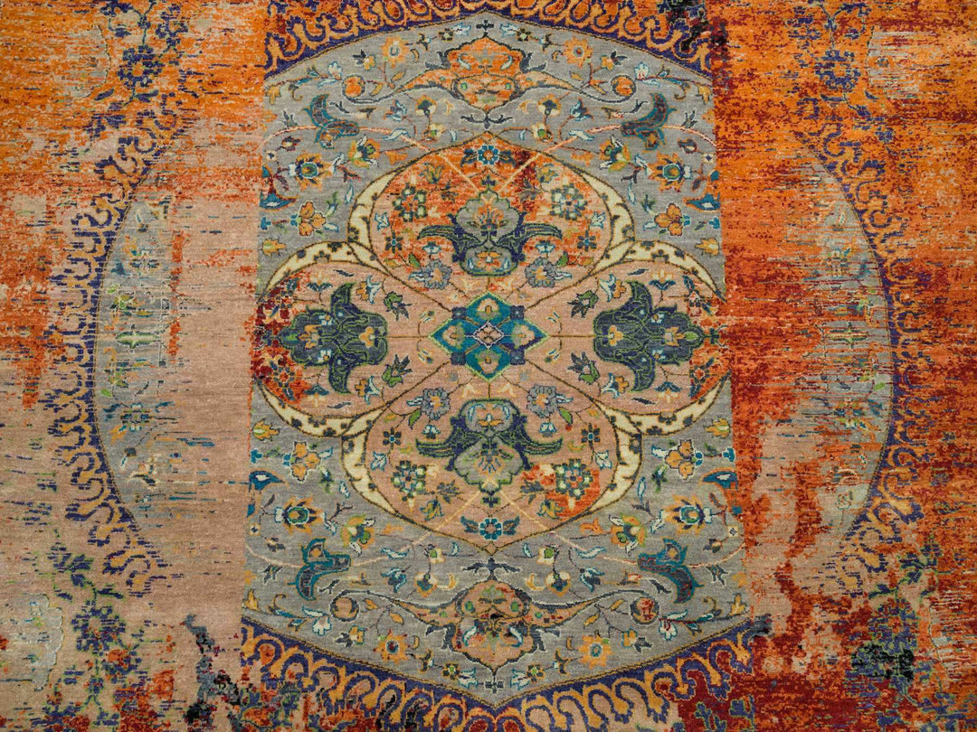 10'0" x 10'0" New Hand Knotted Orange Wool Round Oriental Rug - MOA10265924