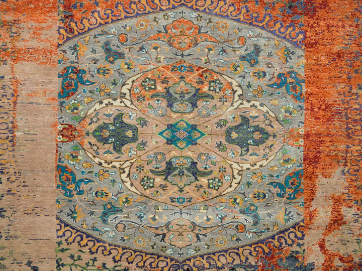 14'0" x 14'0" New Hand Knotted Orange Wool Round Oriental Rug - MOA10265925