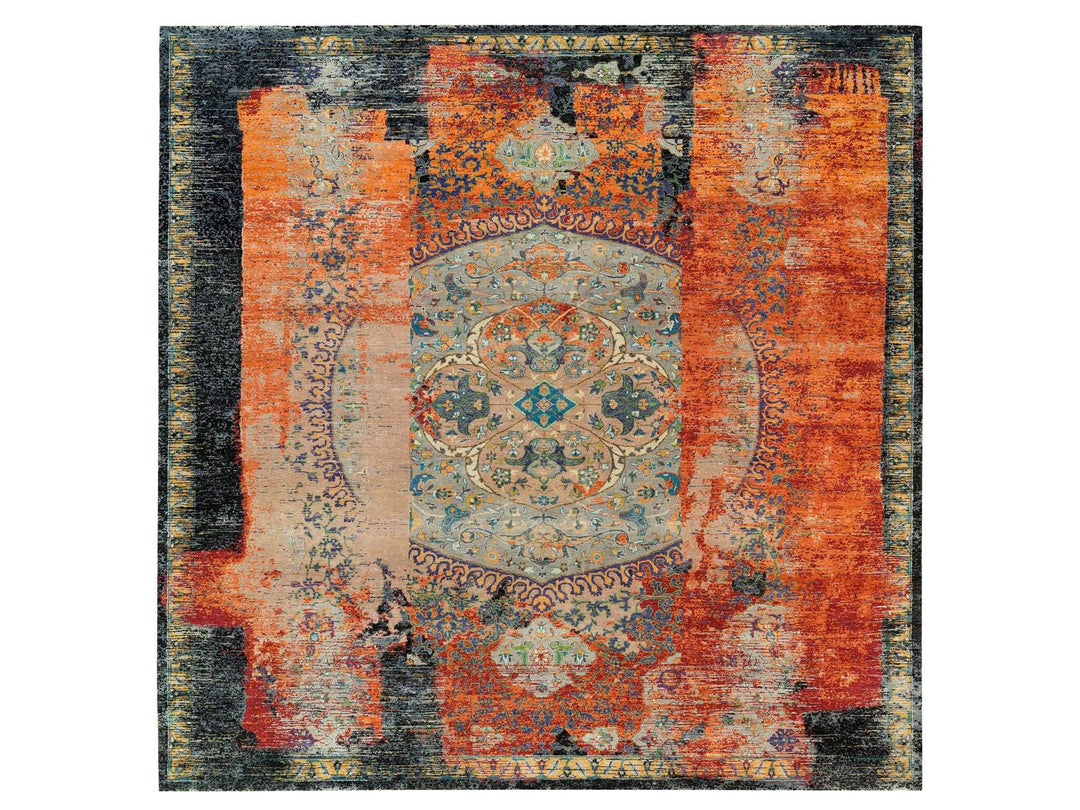 12'1" x 12'1" New Hand Knotted Orange Wool Rectangle Oriental Rug - MOA10265926