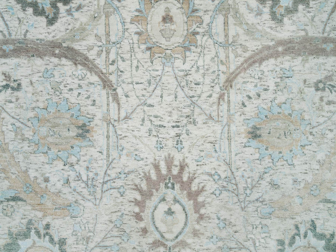 5'0" x 5'0" New Hand Knotted Ivory Wool & Silk Round Oriental Rug - MOA10265934