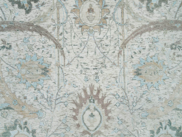 5'0" x 5'0" New Hand Knotted Ivory Wool & Silk Round Oriental Rug - MOA10265934