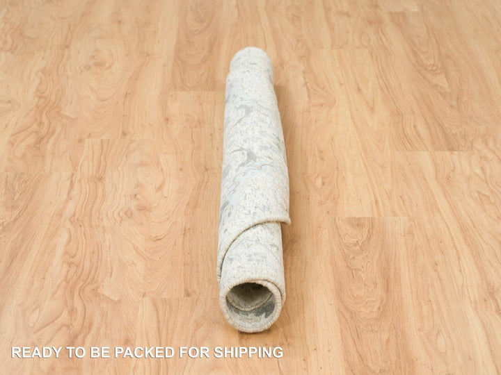 5'0" x 5'0" New Hand Knotted Ivory Wool & Silk Round Oriental Rug - MOA10265934