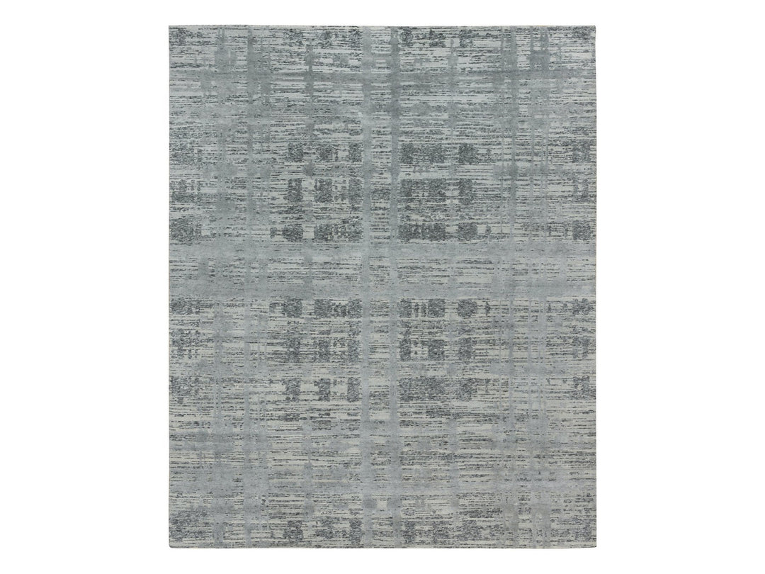 8'0" x 10'0" New Hand Knotted Grey Wool Rectangle Oriental Rug - MOA10265945