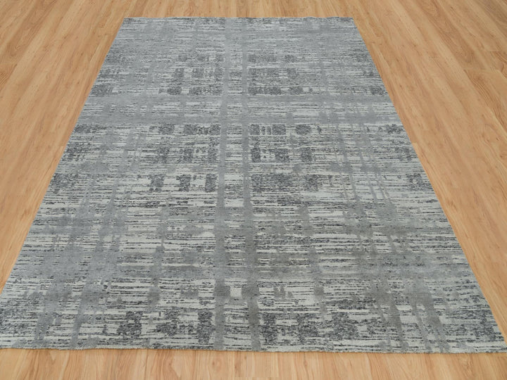 8'0" x 10'0" New Hand Knotted Grey Wool Rectangle Oriental Rug - MOA10265945