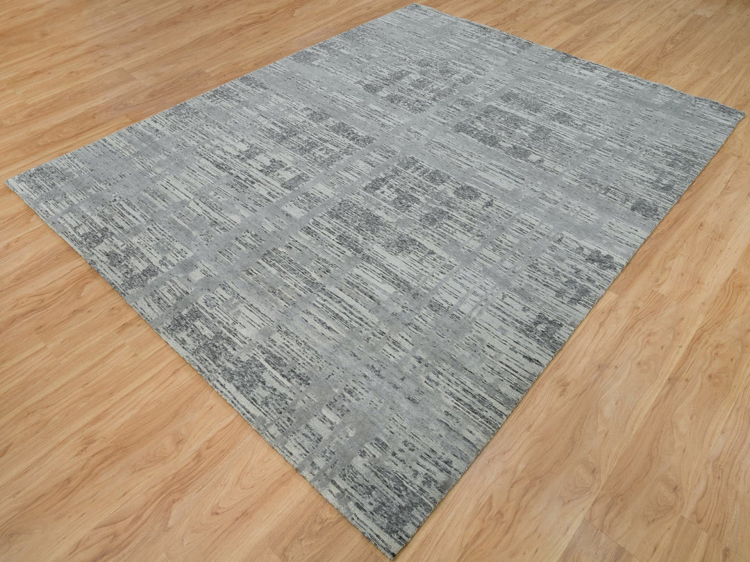 8'0" x 10'0" New Hand Knotted Grey Wool Rectangle Oriental Rug - MOA10265945