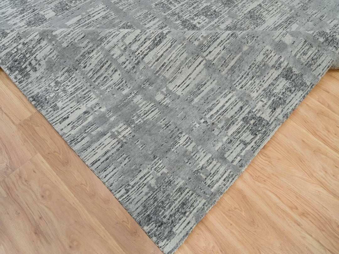 8'0" x 10'0" New Hand Knotted Grey Wool Rectangle Oriental Rug - MOA10265945
