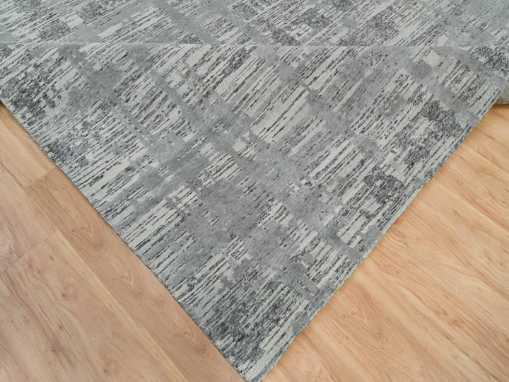 8'0" x 10'0" New Hand Knotted Grey Wool Rectangle Oriental Rug - MOA10265945
