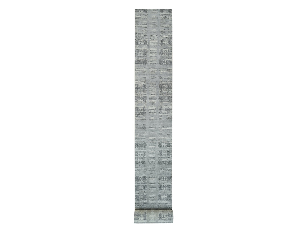 2'7" x 25'6" New Hand Knotted Grey Wool Runner Oriental Rug - MOA10265956