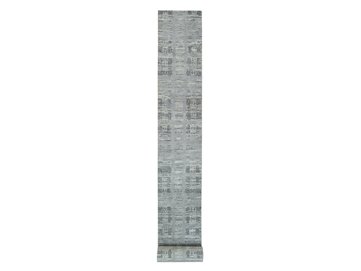 2'7" x 25'6" New Hand Knotted Grey Wool Runner Oriental Rug - MOA10265956