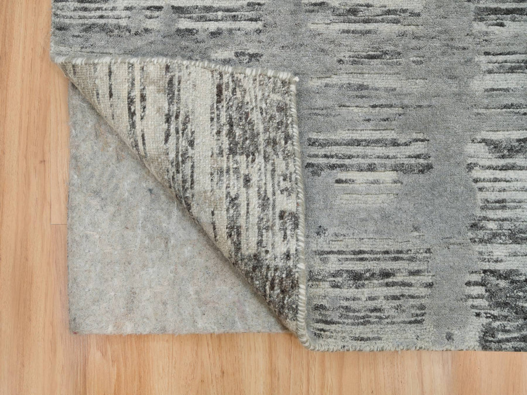 2'7" x 25'6" New Hand Knotted Grey Wool Runner Oriental Rug - MOA10265956