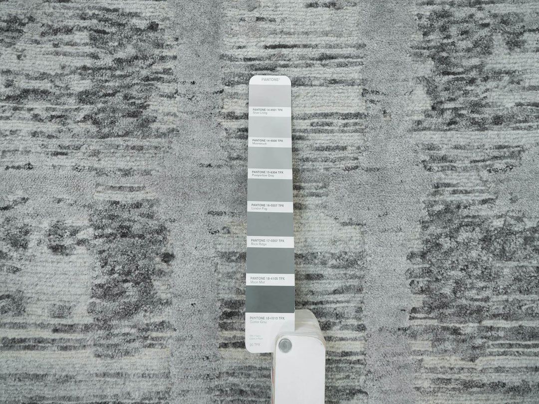 2'7" x 25'6" New Hand Knotted Grey Wool Runner Oriental Rug - MOA10265956
