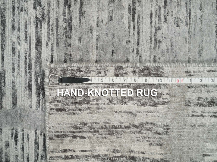 2'7" x 25'6" New Hand Knotted Grey Wool Runner Oriental Rug - MOA10265956