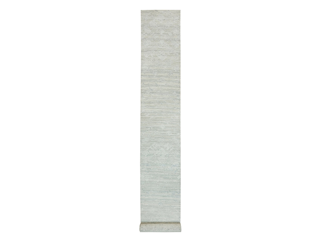 2'7" x 22'0" New Hand Knotted Grey Wool Runner Oriental Rug - MOA10265957