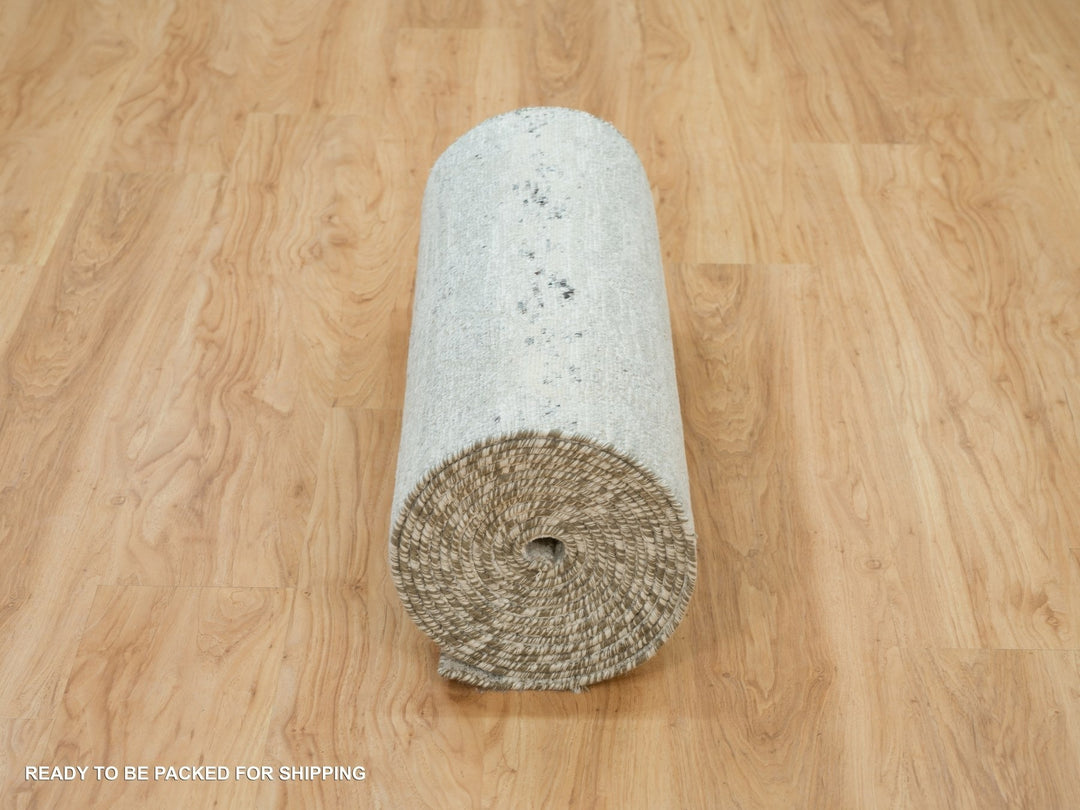 2'7" x 22'0" New Hand Knotted Grey Wool Runner Oriental Rug - MOA10265957