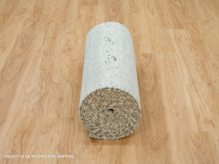 2'7" x 22'0" New Hand Knotted Grey Wool Runner Oriental Rug - MOA10265957