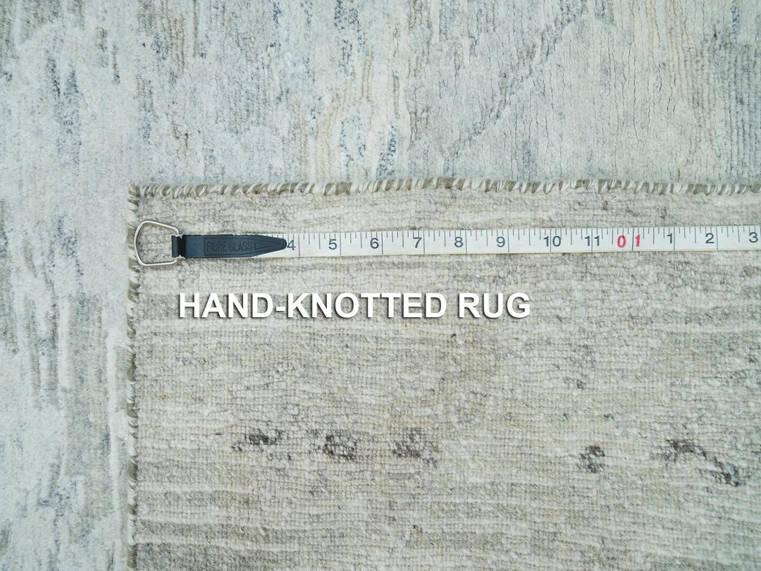 2'7" x 22'0" New Hand Knotted Grey Wool Runner Oriental Rug - MOA10265957