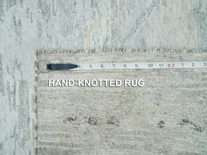 2'7" x 22'0" New Hand Knotted Grey Wool Runner Oriental Rug - MOA10265957