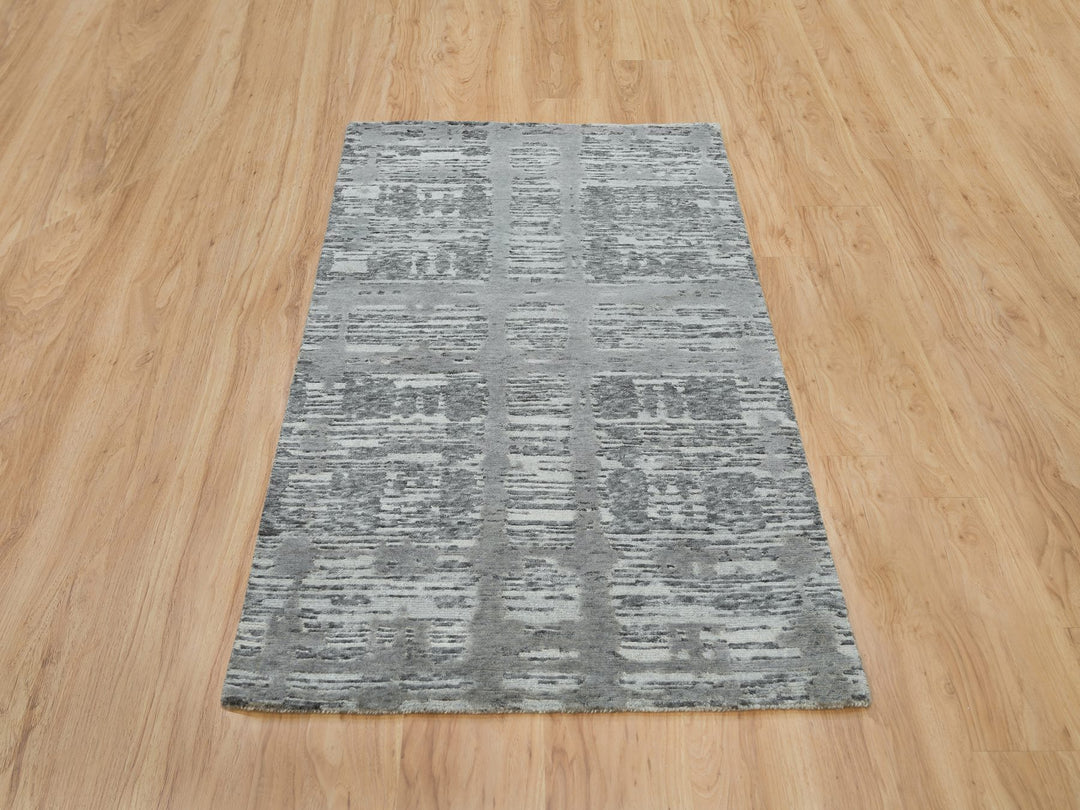 3'0" x 5'1" New Hand Knotted Grey Wool Rectangle Oriental Rug - MOA10265961