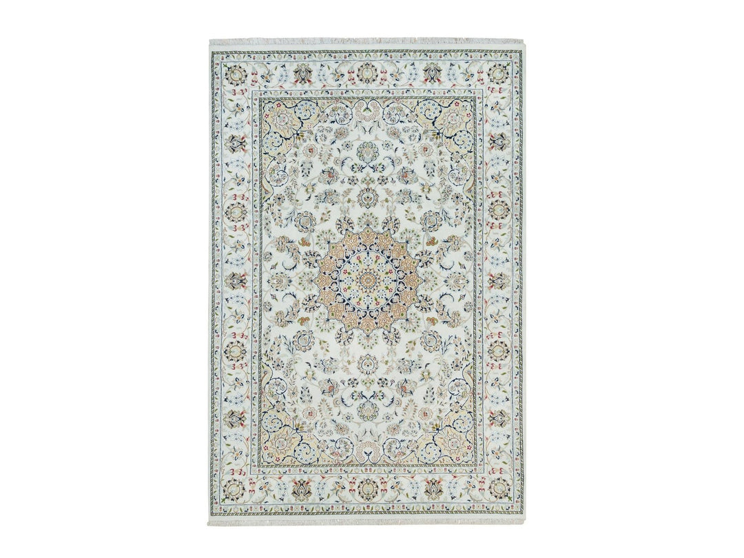 6'1" x 9'1" New Hand Knotted Ivory Wool Rectangle Oriental Rug - MOA10265967