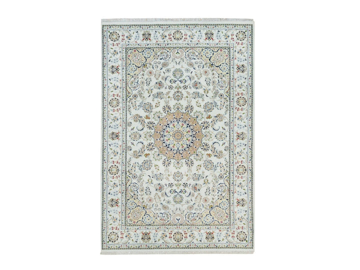 6'1" x 9'1" New Hand Knotted Ivory Wool Rectangle Oriental Rug - MOA10265967