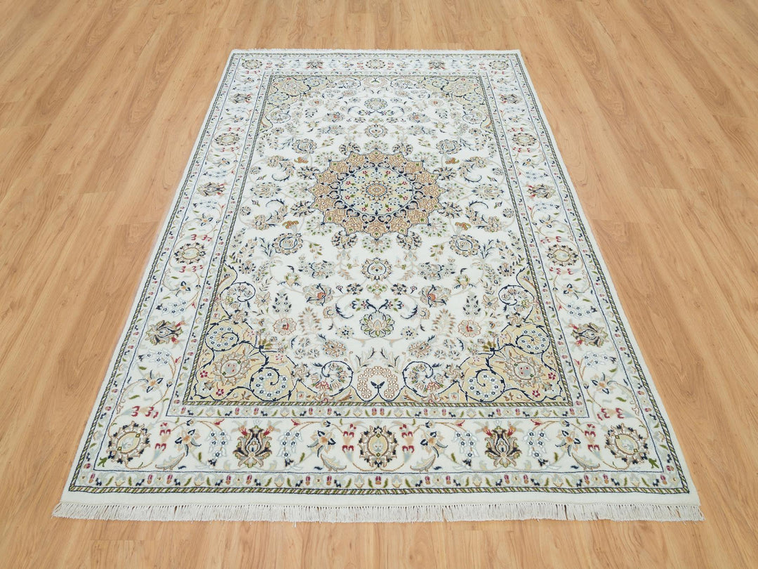 6'1" x 9'1" New Hand Knotted Ivory Wool Rectangle Oriental Rug - MOA10265967