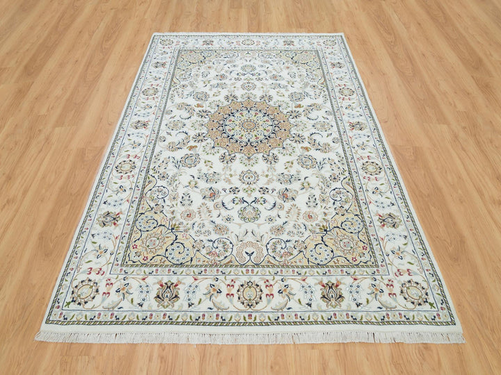 6'1" x 9'1" New Hand Knotted Ivory Wool Rectangle Oriental Rug - MOA10265967