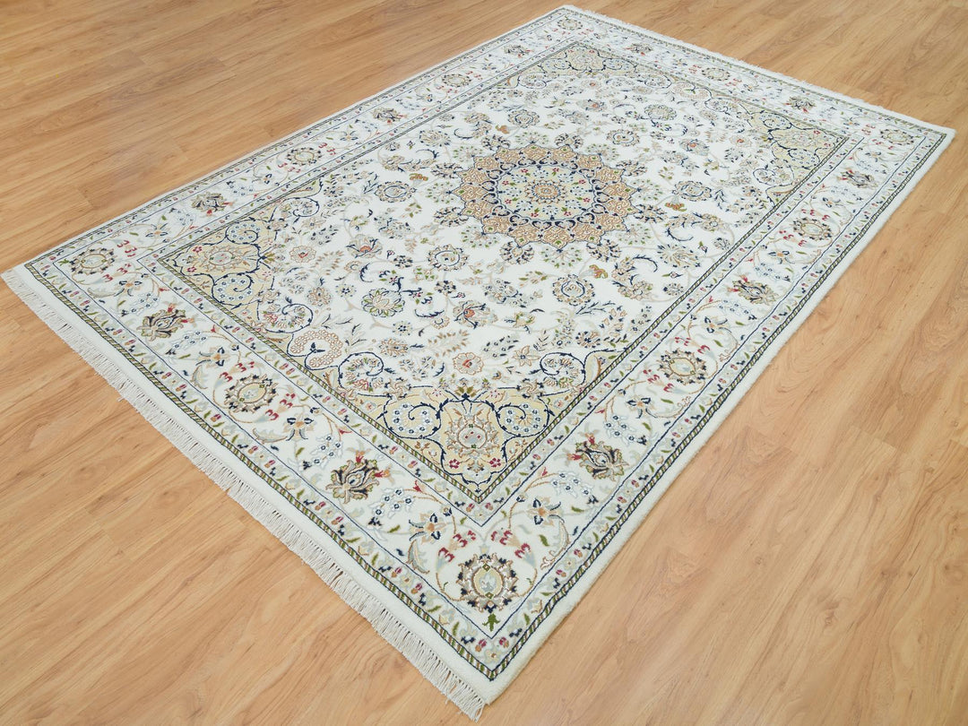 6'1" x 9'1" New Hand Knotted Ivory Wool Rectangle Oriental Rug - MOA10265967