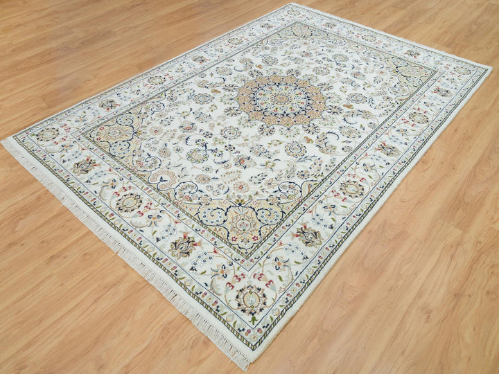 6'1" x 9'1" New Hand Knotted Ivory Wool Rectangle Oriental Rug - MOA10265967
