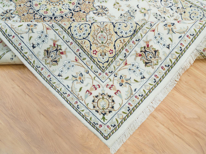 6'1" x 9'1" New Hand Knotted Ivory Wool Rectangle Oriental Rug - MOA10265967