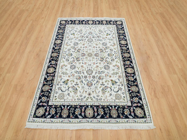 5'0" x 7'0" New Hand Knotted Ivory Wool Rectangle Oriental Rug - MOA10265972