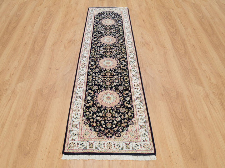 2'7" x 10'0" New Hand Knotted Blue Wool Runner Oriental Rug - MOA10265984